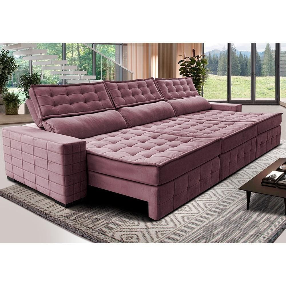 Sofá Retrátil e Reclinável 3,55m Cama inBox Big Puffer. com SoftGel D40 Velupluma