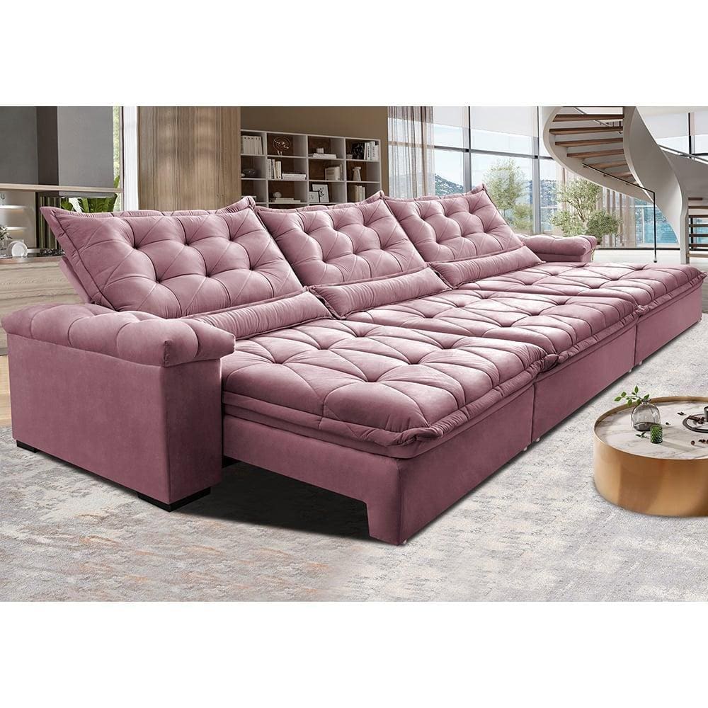 Sofá Retrátil e Reclinável 4,15m Cama inBox Big Fresh. com SoftGel D40 Velupluma
