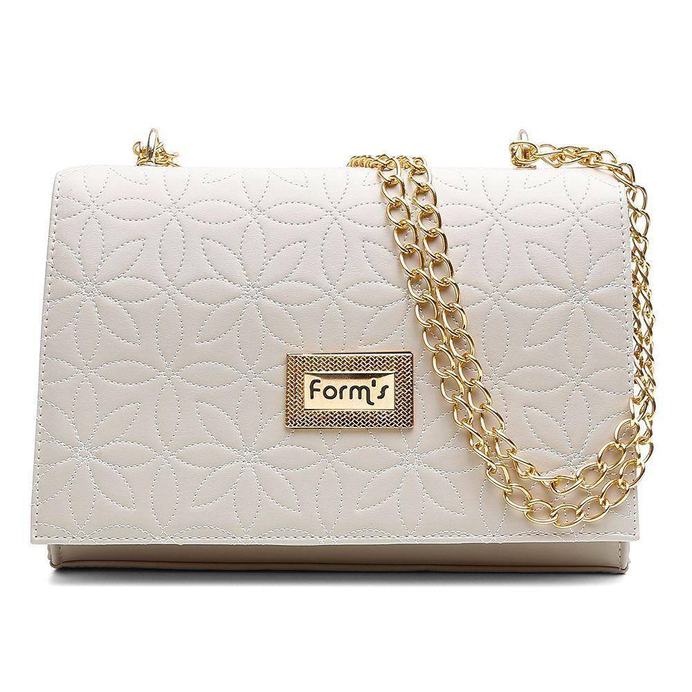 Bolsa Clutch Feminina Com Detalhe Costuras Florais E Alça Dupla De Corrente