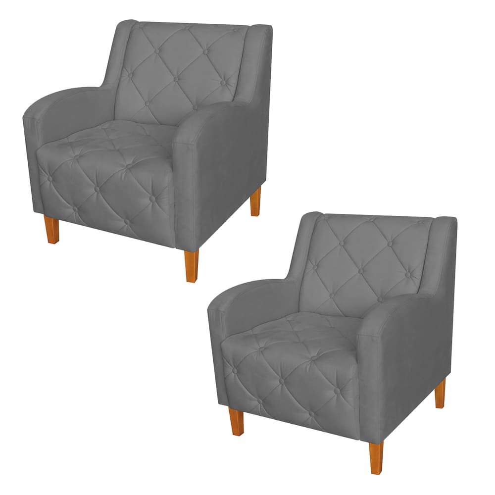Conjunto 2 Poltronas Estofadas Para Sala De Estar Munique Suede Cinza - LM DECOR