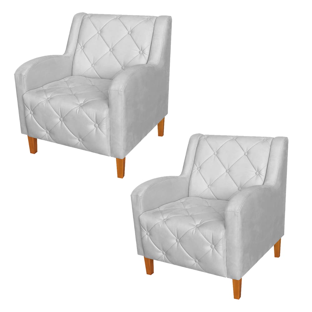 Conjunto 2 Poltronas Estofadas Para Sala De Estar Munique Suede Branco - LM DECOR