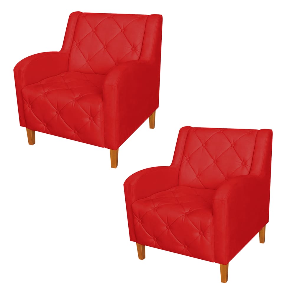 Conjunto 2 Poltronas Estofadas Para Sala De Estar Munique Suede Vermelho - LM DECOR