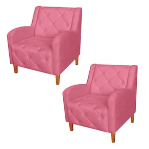 Jogo 2 Poltronas Estofadas Para Recepção Clínica Munique Suede Rosa Barbie - LM DECOR