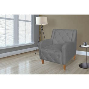 Poltrona Decorativa Com Capitone Para Quarto Munique Suede Cinza - LM DECOR