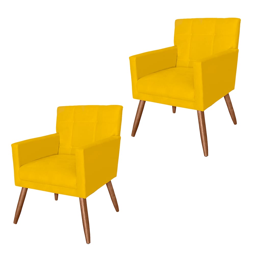 Combo 2 Poltronas Estofadas Para Recepção Consultório Onix Corano Amarelo - LM DECOR