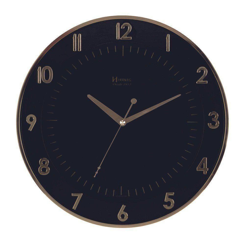 Relógio Parede 35cm Preto Tic-tac Dourado Ouro Herweg 6803