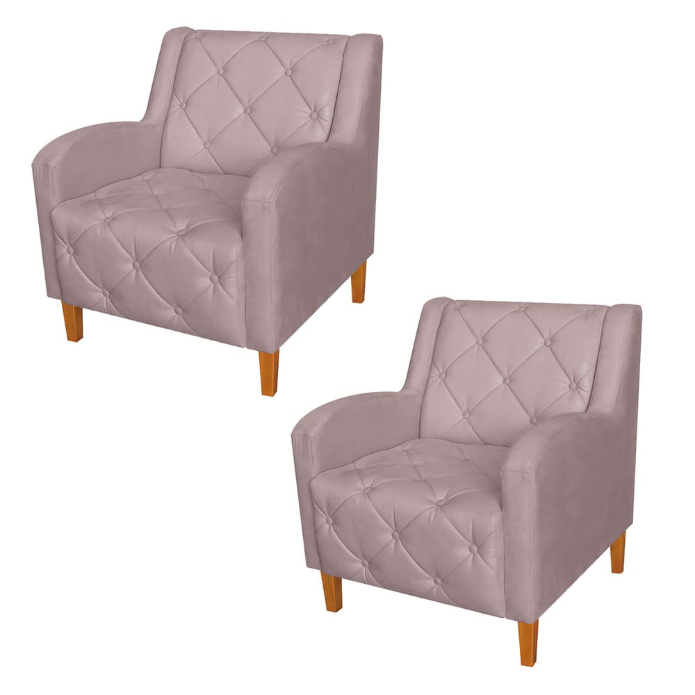 Conjunto 2 Poltronas Estofadas Para Sala De Estar Munique Suede Rosê - LM DECOR