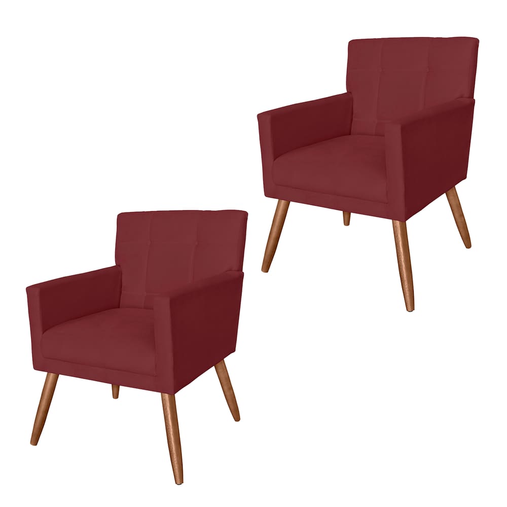 Jogo 2 Poltronas Estofadas Para Quarto Closet Onix Suede Vermelho Bordo - LM DECOR