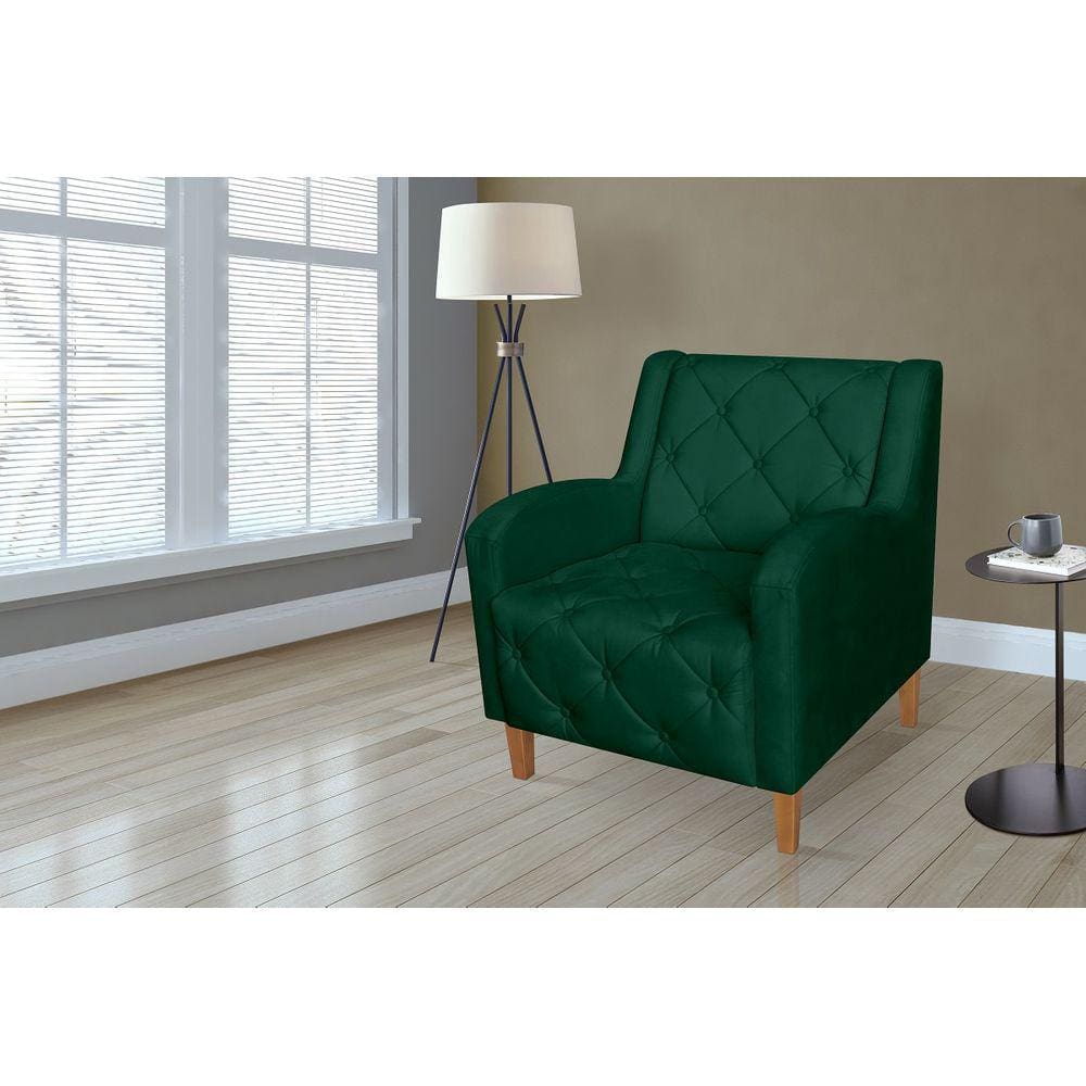 Poltrona Decorativa Com Capitone Para Quarto Munique Suede Verde - LM DECOR