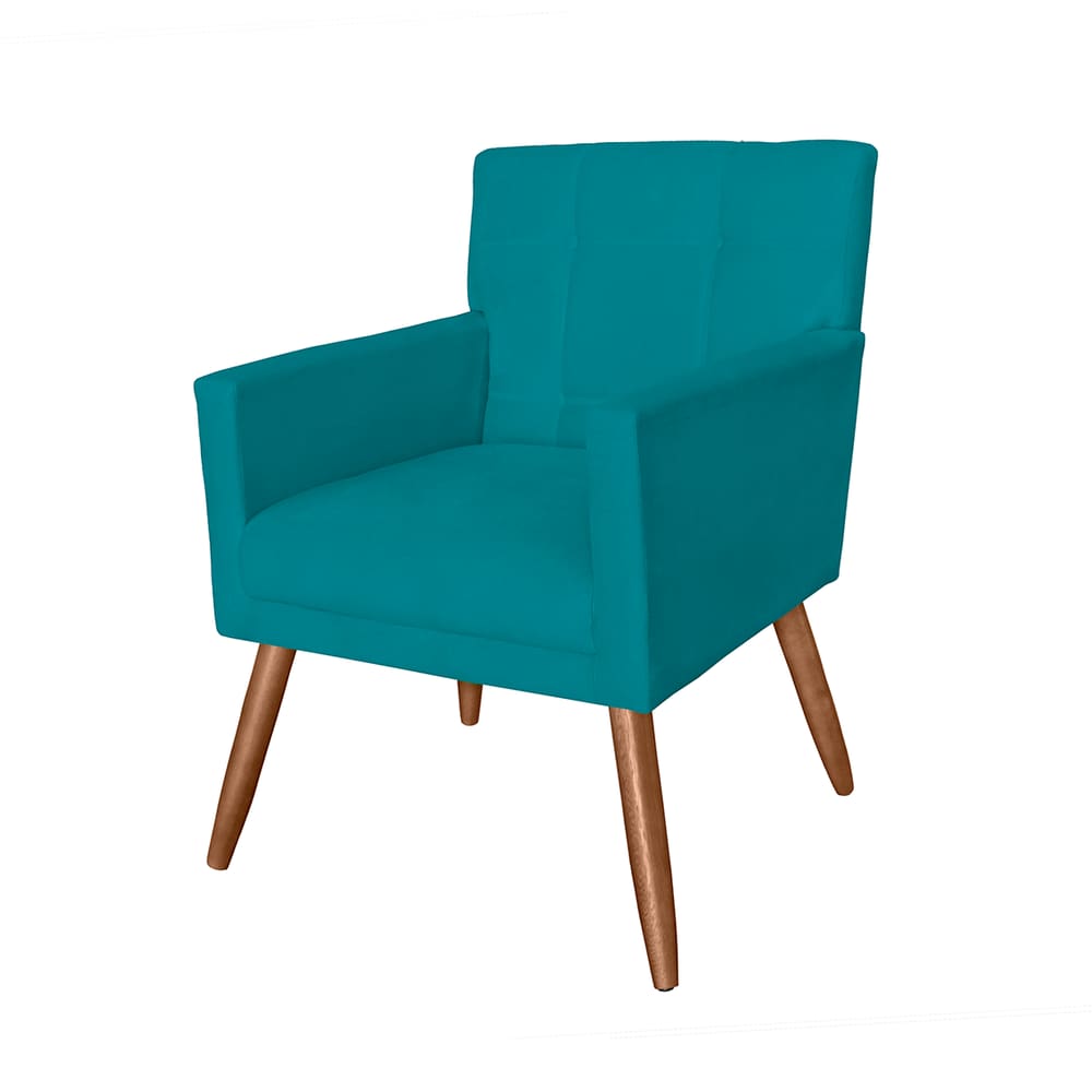Poltrona Cadeira Decorativa Estofada Para Recepção Onix Suede Azul Turquesa - LM DECOR