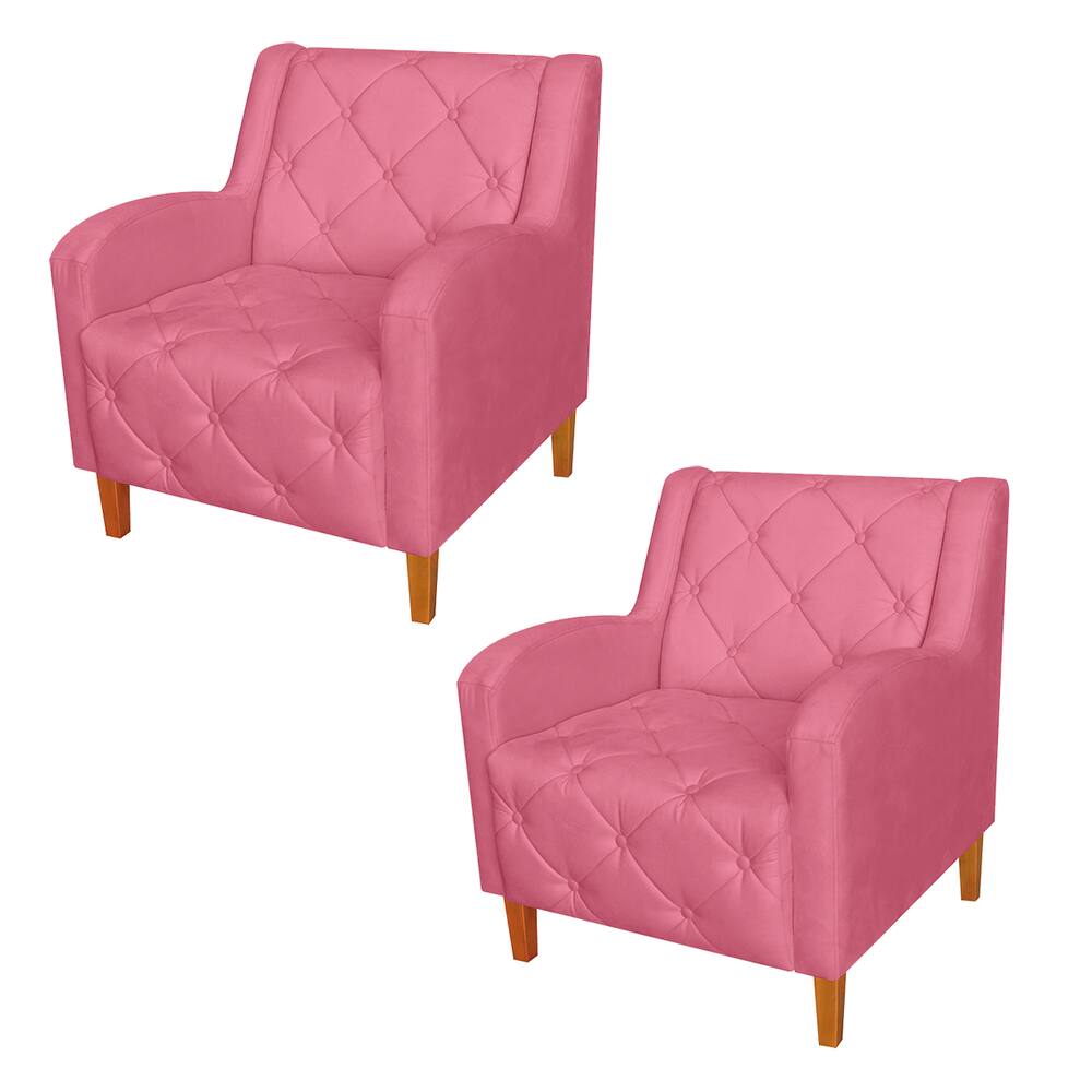 Kit 2 Poltronas Estofadas Para Salão de Beleza Munique Suede Rosa Barbie - LM DECOR