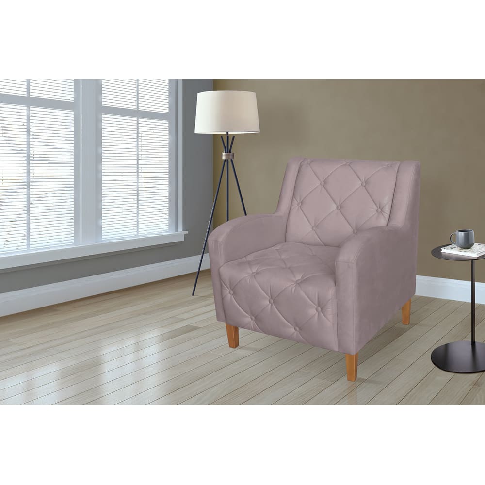 Poltrona Decorativa Com Capitone Para Quarto Munique Suede Rosê - LM DECOR