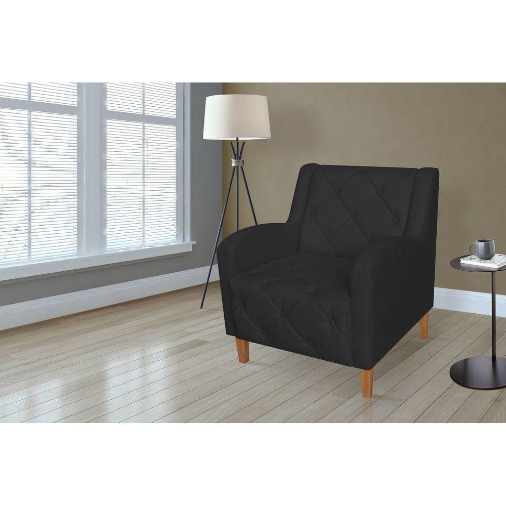Poltrona Decorativa Com Capitone Para Quarto Munique Suede Preto  - LM DECOR