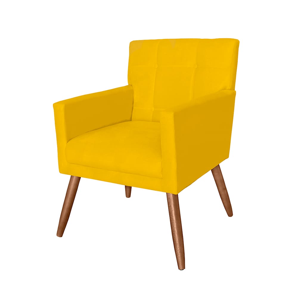 Poltrona Cadeira Decorativa Estofada Para Consultório Onix Corano Amarelo - LM DECOR