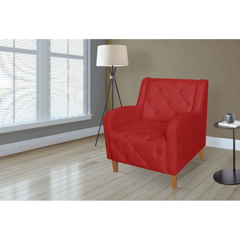 Poltrona Decorativa Com Capitone Para Quarto Munique Suede Vermelho  - LM DECOR
