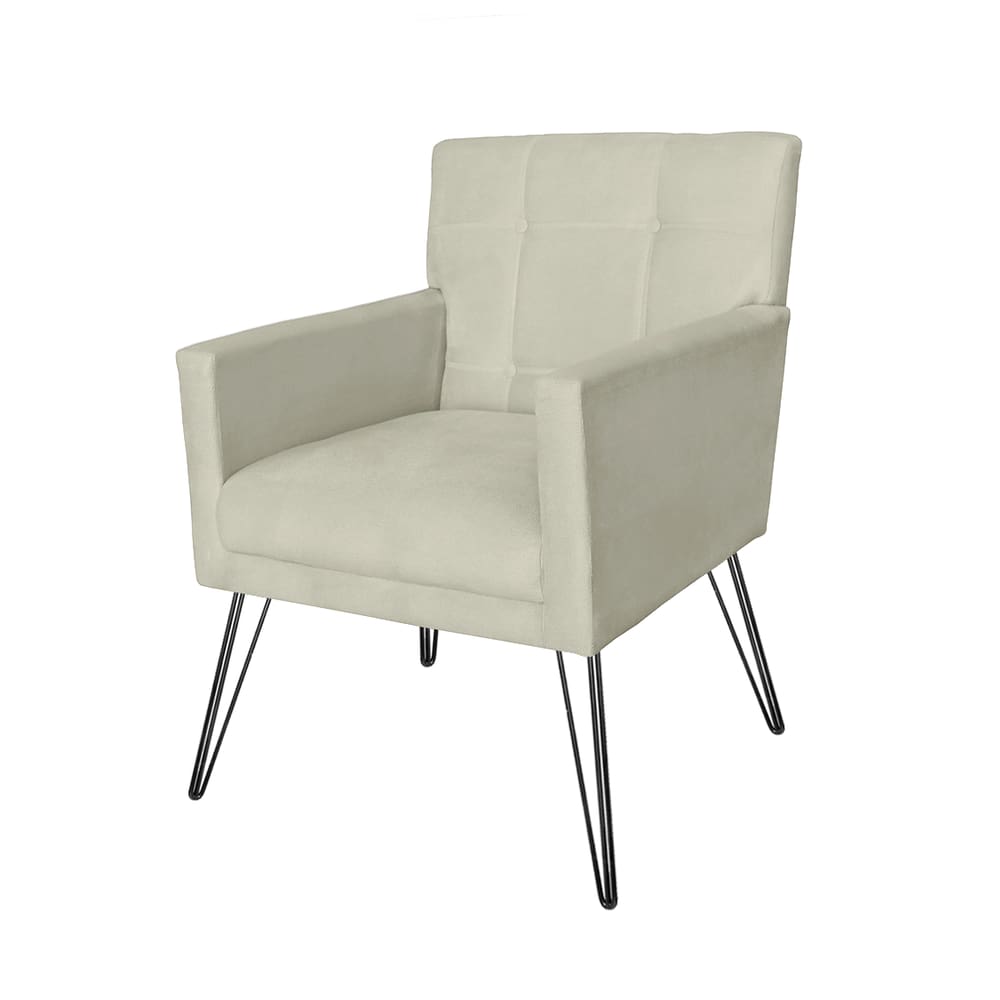 Poltrona Estofada Para Sala de Estar Pés de Ferro Onix Suede Bege - LM DECOR