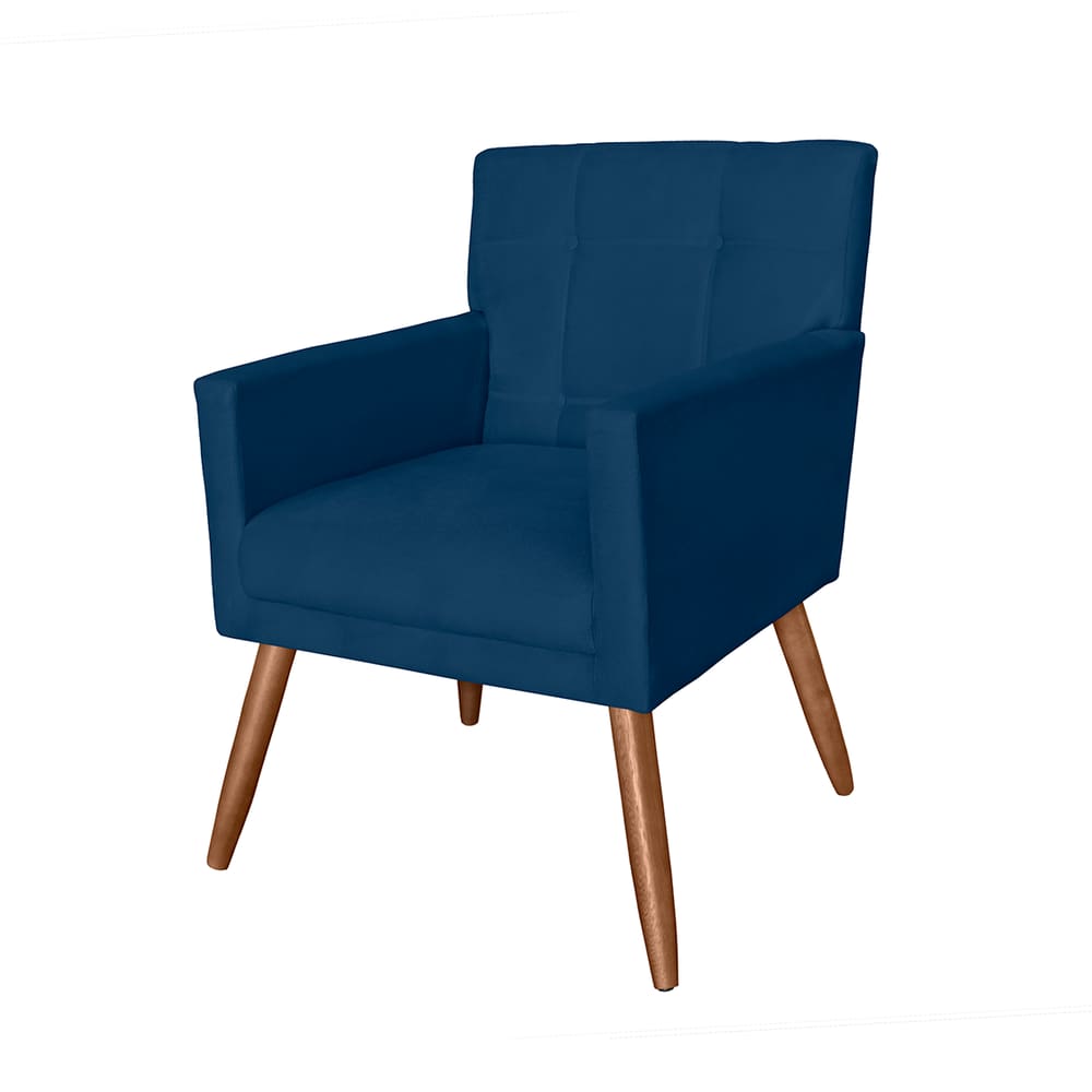 Poltrona Decorativa Estofada Para Sala de Estar Onix Suede Azul Marinho - LM DECOR