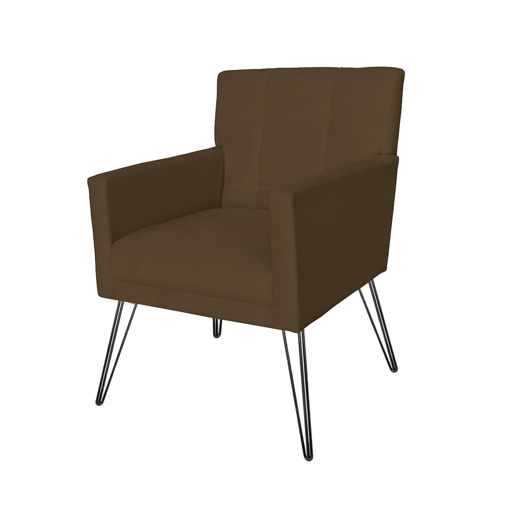 Poltrona Estofada Para Salão de Beleza Pés de Ferro Onix Suede Marrom - LM DECOR