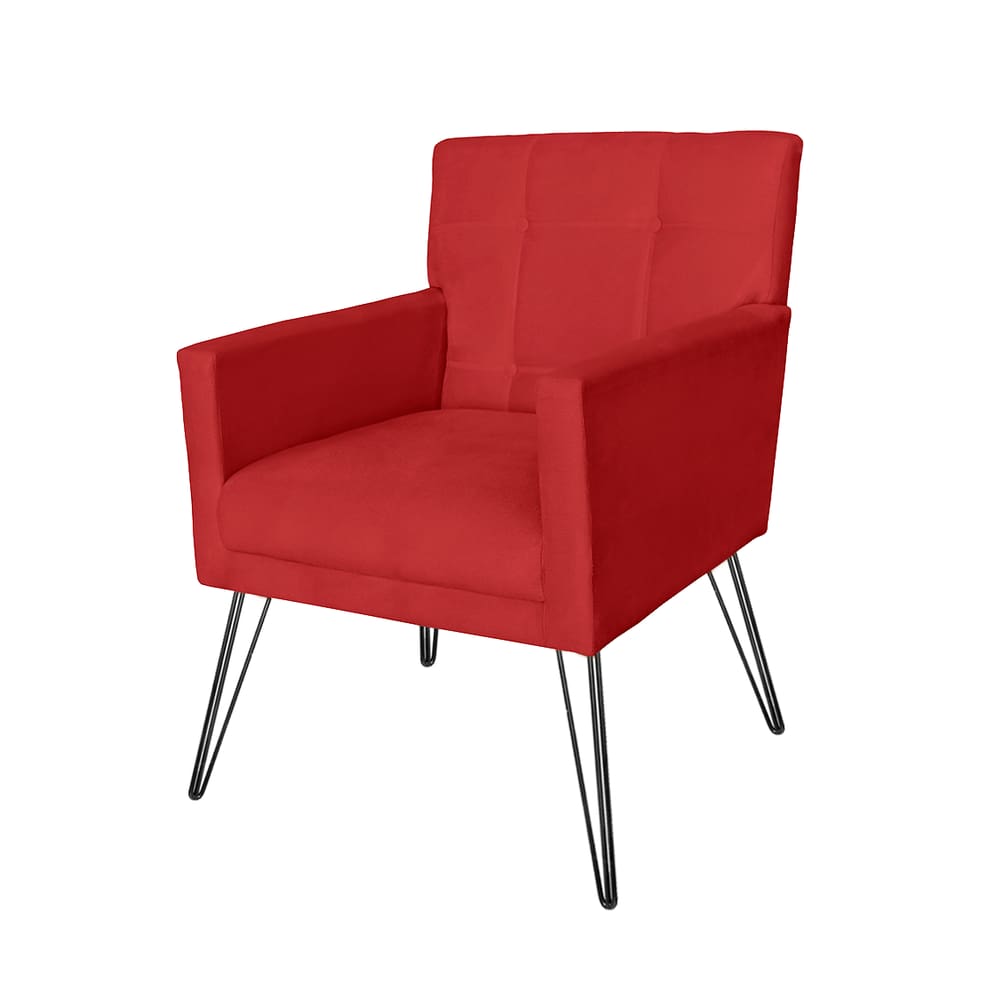 Poltrona Estofada Para Sala de Estar Pés de Ferro Onix Suede Vermelho - LM DECOR