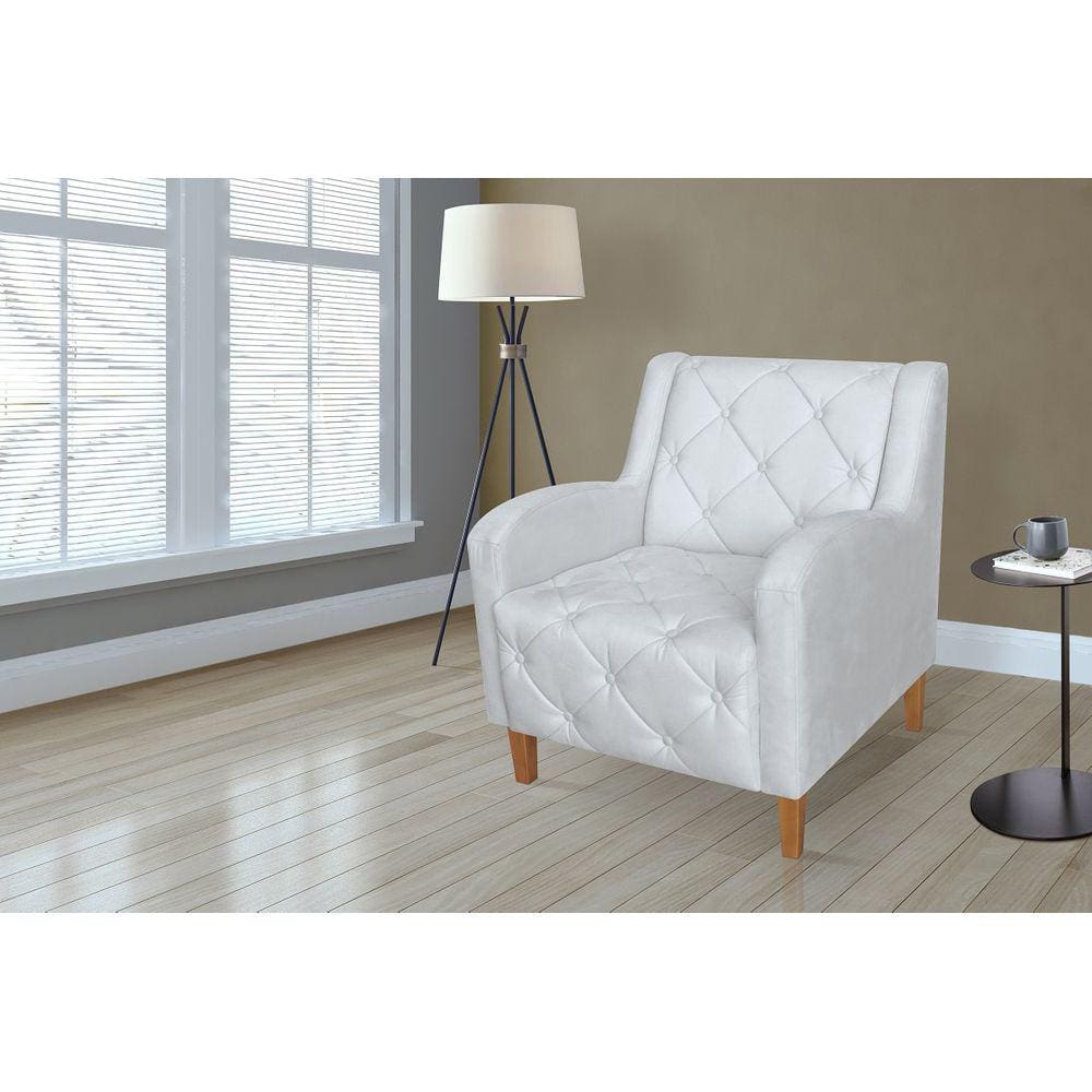 Poltrona Decorativa Com Capitone Para Quarto Munique Suede Branco - LM DECOR