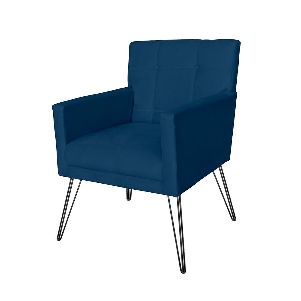 Poltrona Estofada Para Sala de Estar Pés de Ferro Onix Suede Azul Marinho - LM DECOR