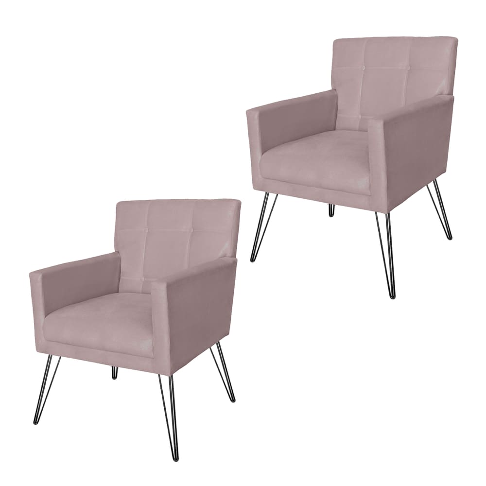 Conjunto 2 Poltronas Estofadas Para Clínica Pés de Ferro Onix Suede Rose - LM DECOR