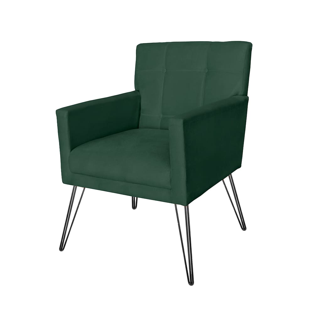 Poltrona Estofada Para Sala de Estar Pés de Ferro Onix Suede Verde - LM DECOR