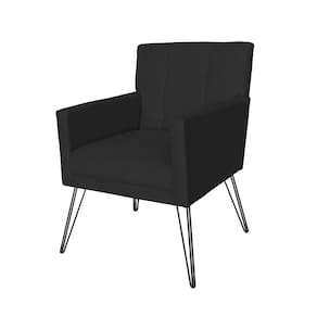 Poltrona Estofada Para Salão de Beleza Pés de Ferro Onix Suede Preto - LM DECOR