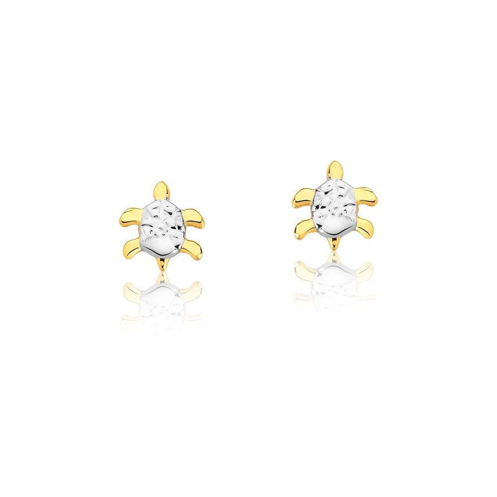 Brinco Infantil Tartaruga Folheado A Ouro 18k Hipoalérgico
