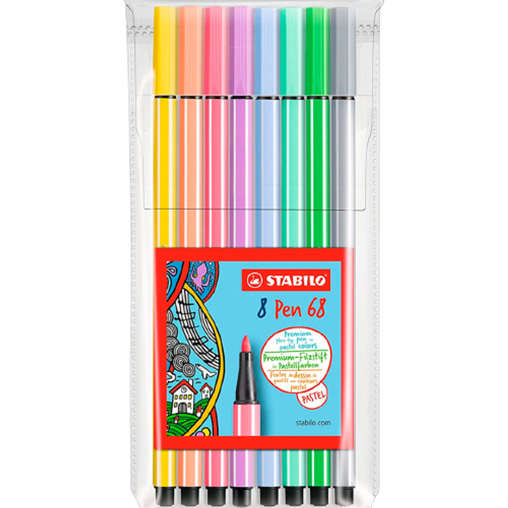 Caneta Stabilo Pen 68 1.0mm 8 cores tons Pastel Stabilo