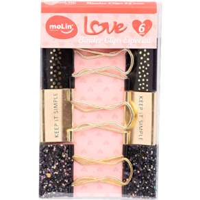 Binder Clips Especial Preto e Dourado Glitter 6 unid 32mm