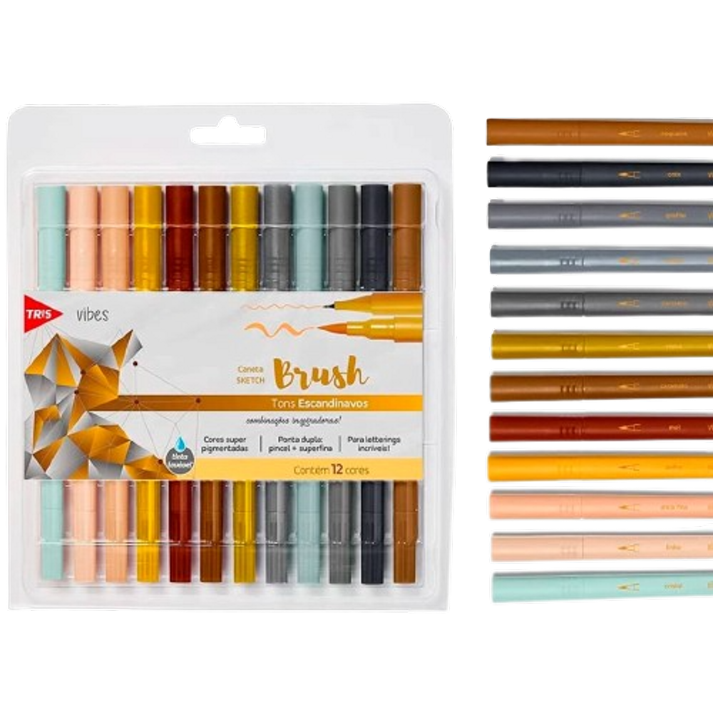 Caneta Sketch Vibes Brush + Fina 12 tons Escandinavos Tris