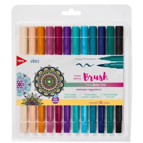 Caneta Hidrocor Ponta Dupla Boho Chic Tris - 12 Cores