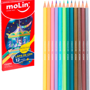 Lápis de cor 6 tons Pastel e 6 cores Metálicas Molin