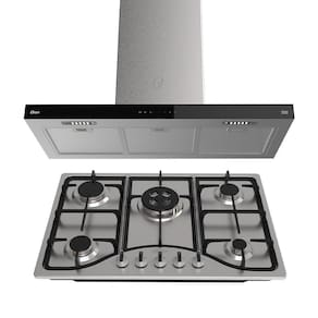 Kit Inox Cooktop A Gás 5 Bocas E Coifa De Ilha 90cm Oster 220V