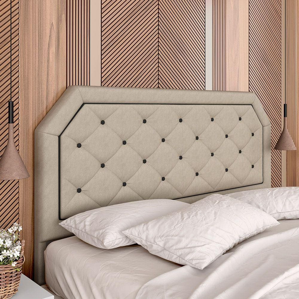 Cabeceira Para Cama Queen Florença Suede Bege/preto - Móveis Arapongas