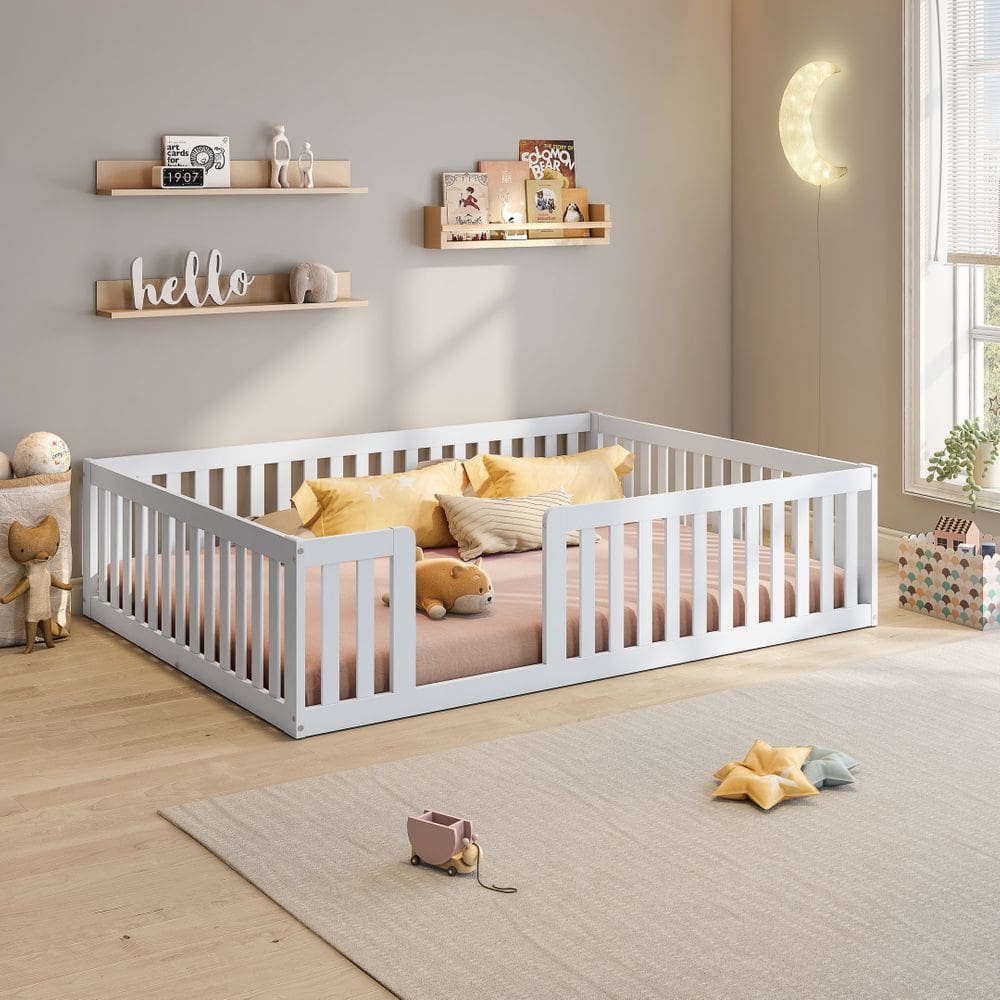 Cama Montessoriana Casal Com Grade Giulia Casatema Branco