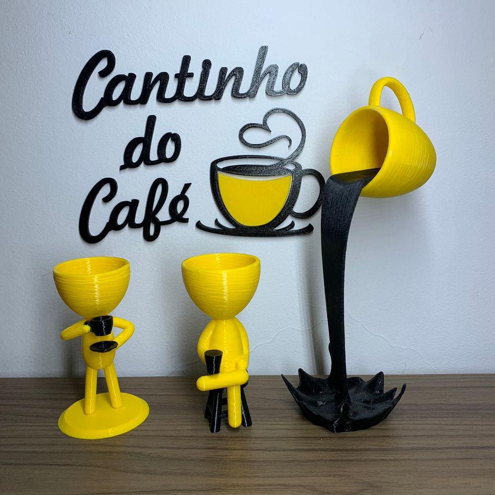 Kit Decorativo Cantinho do Café - Robert Plant Xícara Flutuante e Letreiro - Amarelo