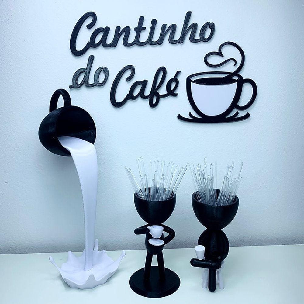 Kit Decorativo Cantinho do Café - Robert Plant Xícara Flutuante e Letreiro - Preto