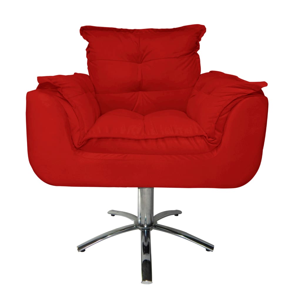 Jogo 2 Poltronas Estofada Consultório Base Giratória de Metal Opala Suede Vermelho - LM DECOR