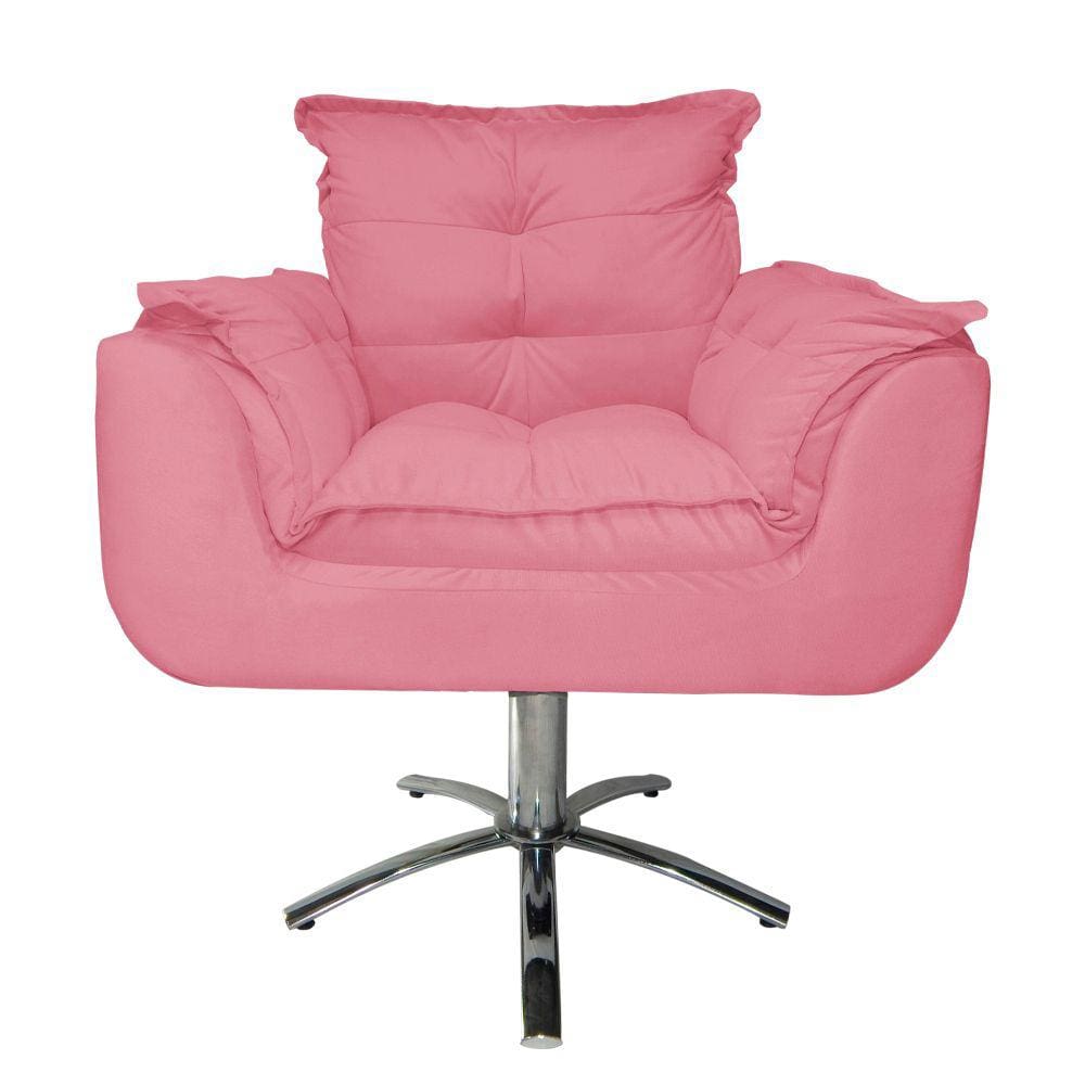 Jogo 2 Poltronas Estofada Consultório Base Giratória de Metal Opala Suede Rosa Barbie - LM DECOR
