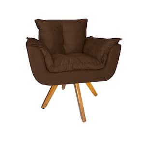 Poltrona Decorativa Com Base Giratória De Madeira Consultório Opala Suede Marrom - LM DECOR