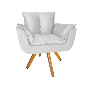 Poltrona Decorativa Com Base Giratória De Madeira Consultório Opala Suede Branco - LM DECOR
