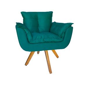Poltrona Decorativa Com Base Giratória De Madeira Consultório Opala Suede Azul Turquesa - LM DECOR