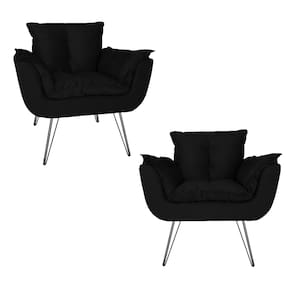 Jogo 2 Poltronas Decorativas Quarto Closet Pés de Ferro Opala Suede Preto - LM DECOR