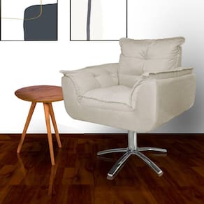 Poltrona Decorativa Estofada Base Giratória de Metal Opala Suede Bege - LM DECOR