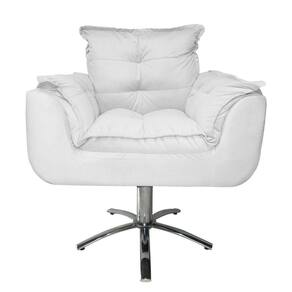 Jogo 2 Poltronas Estofada Consultório Base Giratória de Metal Opala Suede Branco - LM DECOR