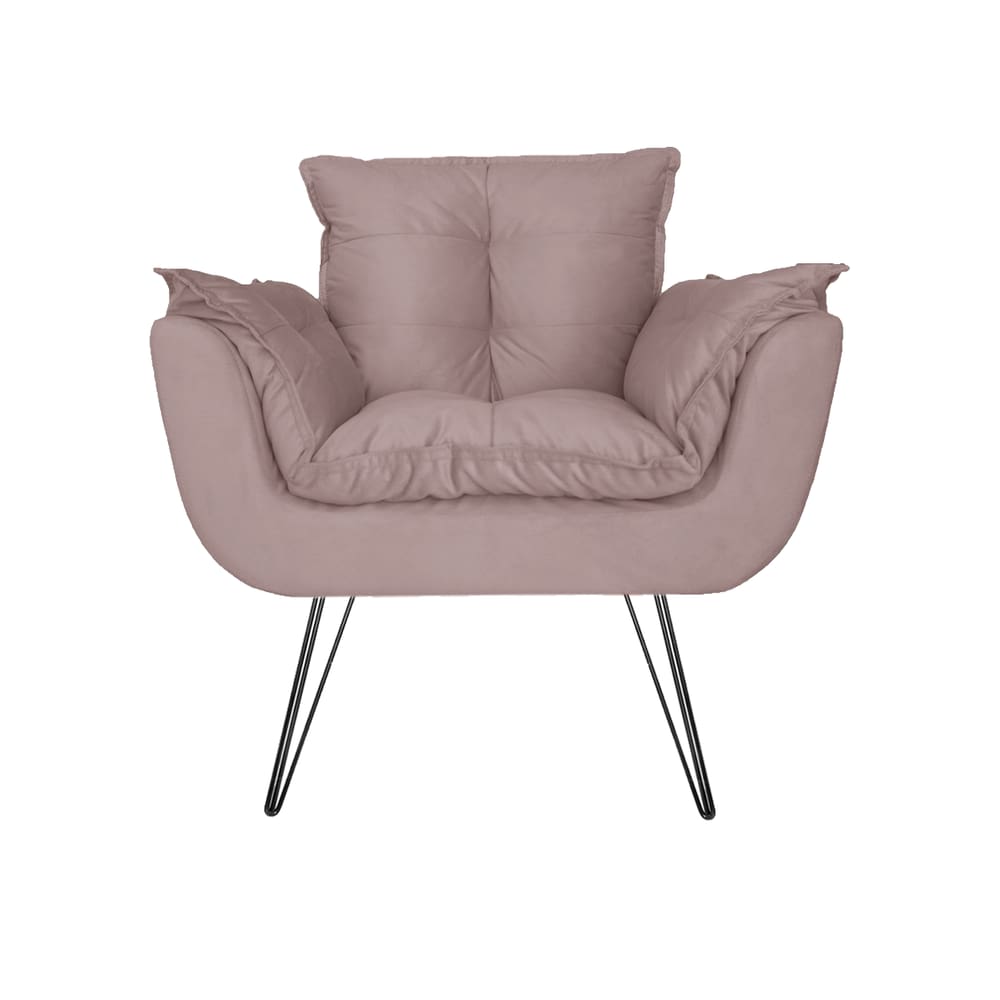 Poltrona Decorativa Para Recepção Com Pés de Ferro Opala Suede Rose - LM DECOR