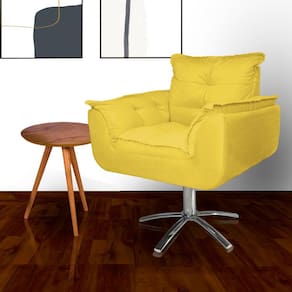Poltrona Estofada Com Base Giratória de Metal Opala Suede Amarelo - LM DECOR