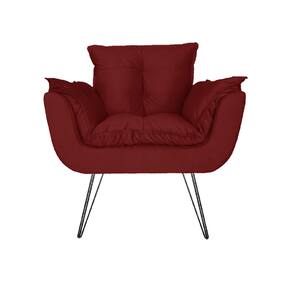 Poltrona Estofada Para Hall de Entrada Com Pés de Ferro Opala Suede Vermelho Bordo - LM DECOR
